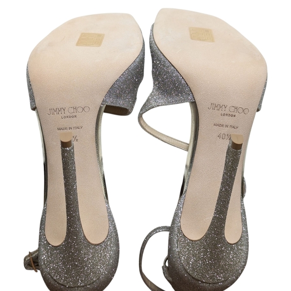 NIB Jimmy Choo Azia Platinum Ice Dusty Glitter Dress Sandal Size EU 40.5 - Picture 11 of 12